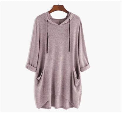 Helen® | Sweatshirt ample à Capuche de Couleur Unie pour Femmes, Top à Poches Irrégulières
