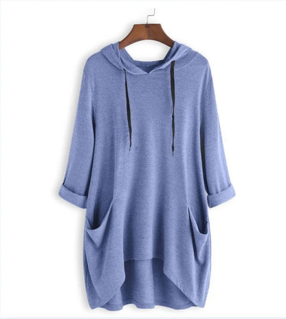 Helen® | Sweatshirt ample à Capuche de Couleur Unie pour Femmes, Top à Poches Irrégulières