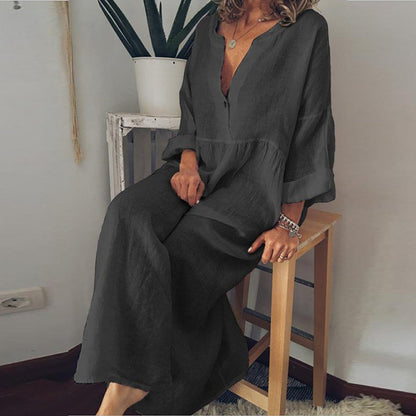 Maryse® | Robe longue à chemise de couleur pure