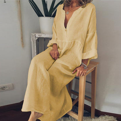 Maryse® | Robe longue à chemise de couleur pure
