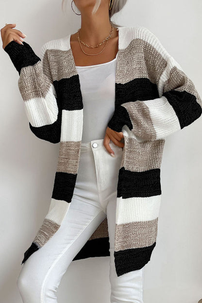 Striped Long Sleeve Duster Cardigan - Belle Donne Clothing & Accessories