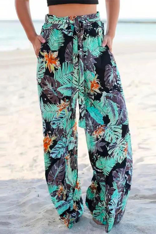 Margovil Tie Waist Wide Leg Bohemia Printed Beach Pants