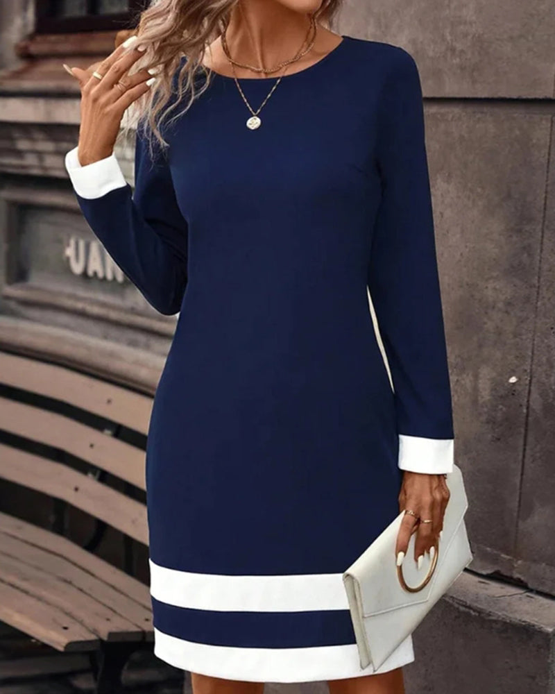 Round neck color block Dress Navy Blue 2023 f/w 23BF casual dresses Clothes Dresses spring