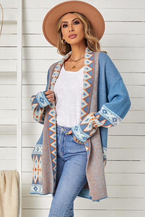 Geometric Open Front Long Sleeve Cardigan king-general-store-5710.myshopify.com