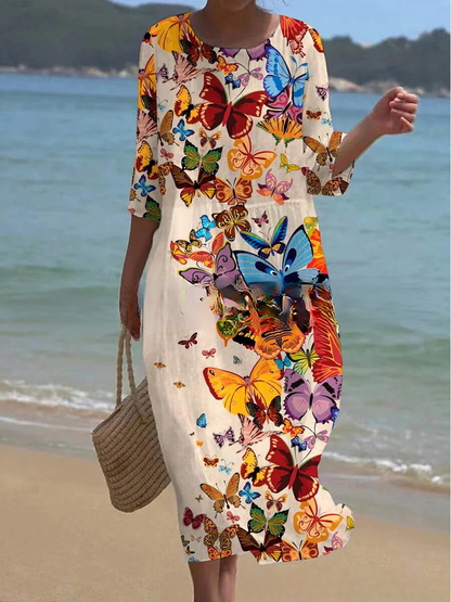 Guinevere® | Robe maxi élégante et florale à col rond