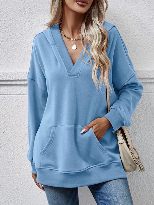 V-Neck Drop Shoulder Long Sleeve Hoodie Cerise Changeable clothes Ship From Overseas Sweater sweaters