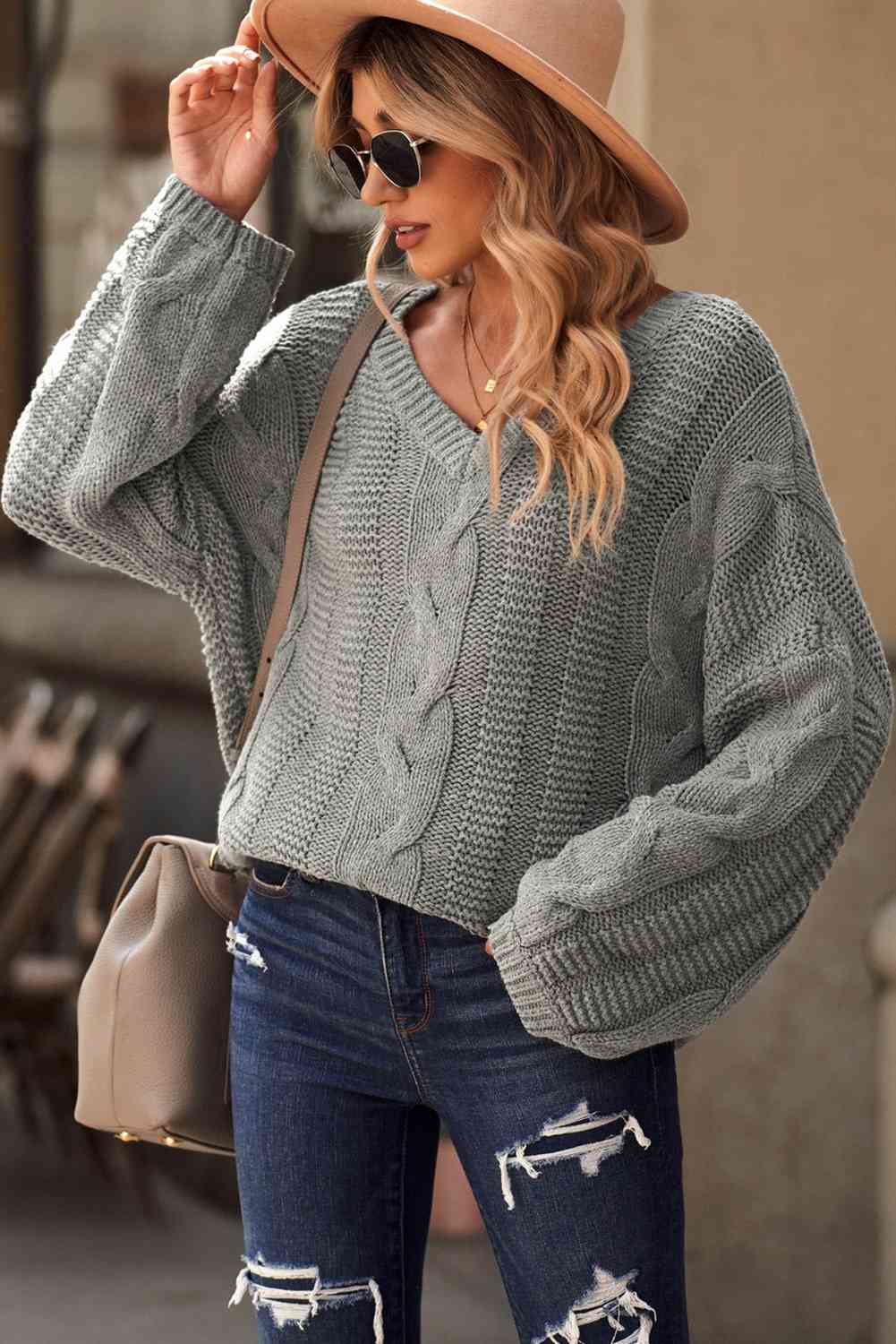 Cable Knit V-Neck Sweater