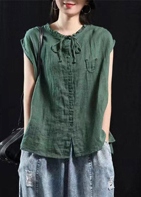 Organic Blackish Green Patchwork Ruffled Top Short Sleeve GK-STP220419