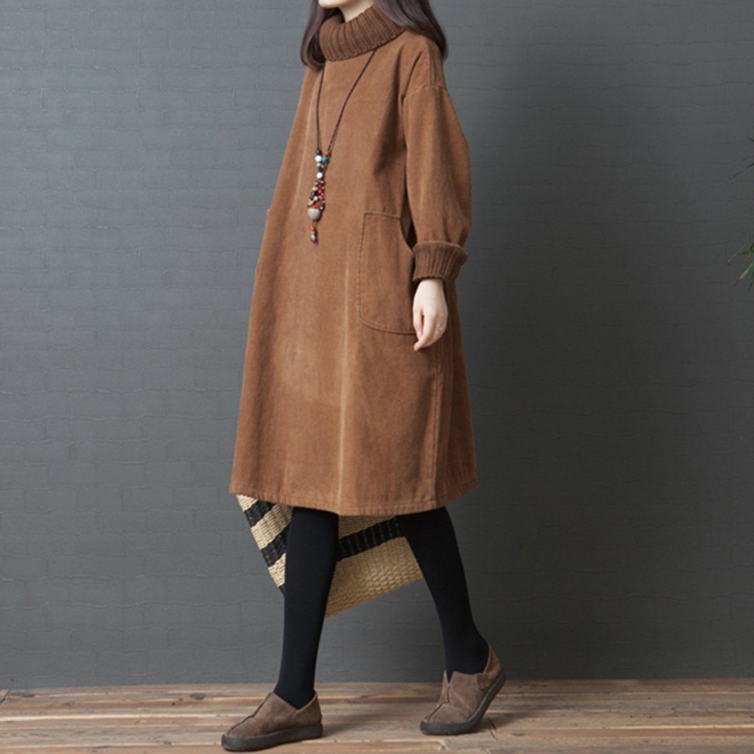 Babakud Oversize Knitted Paneled Corduroy Autumn Winter Dress