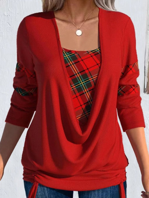 Women’s Christmas Long Sleeve Top with Drop Collar in 2 Colors S-5XL - Wazzi's Wear