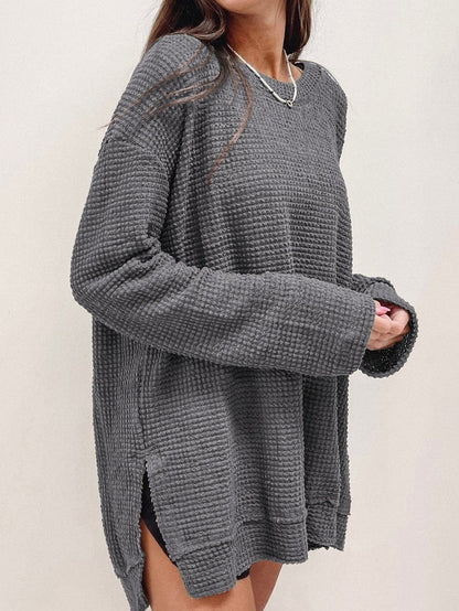 Casual Chunky Knit Mock Neck  Long Sleeve Split Pullover Sweater