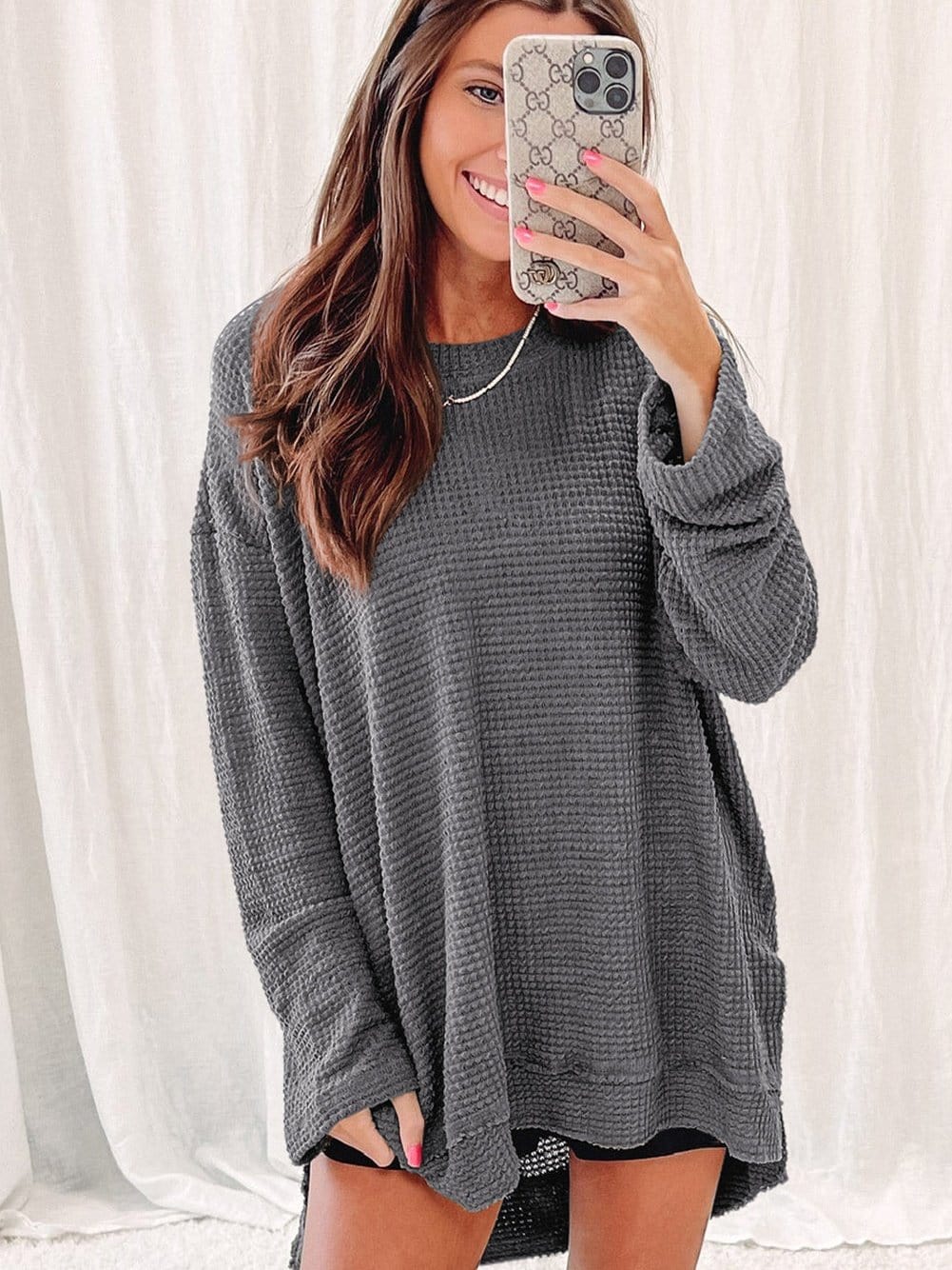 Casual Chunky Knit Mock Neck  Long Sleeve Split Pullover Sweater