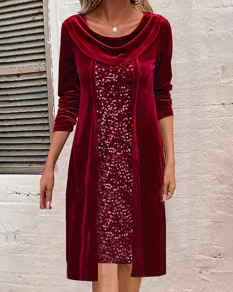 Velvet paneled sequin dress Red 2023 f/w 23BF casual dresses Clothes Dresses Evening Dresses party dresses