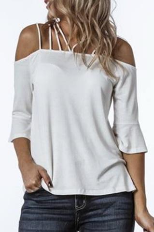 Flare Sleeve Off-shouder Sling T-shirt Blouses & Shirts 5201906191605 