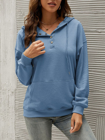 Women’s Solid Long Sleeve Top with Drawstring Hood and Kangaroo Pocket in 6 Colors S-XXL - Wazzi's Wear