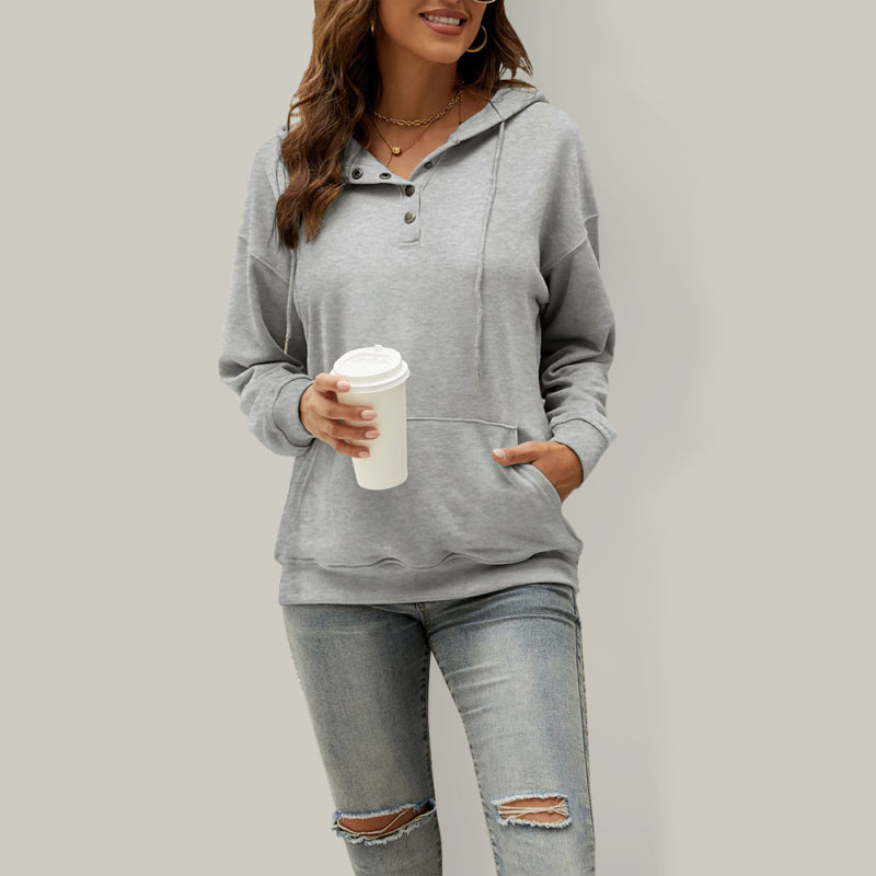 Women’s Solid Long Sleeve Top with Drawstring Hood and Kangaroo Pocket in 6 Colors S-XXL - Wazzi's Wear