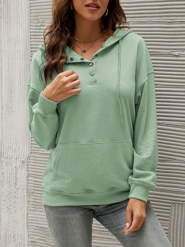 Women’s Solid Long Sleeve Top with Drawstring Hood and Kangaroo Pocket in 6 Colors S-XXL - Wazzi's Wear