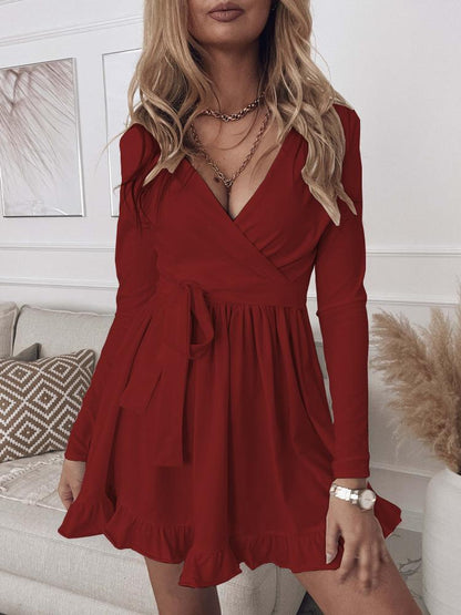 INS Women's Slim Fit Deep V Neck Long Sleeve Mini Dress - Mini Dresses - INS | Online Fashion Free Shipping Clothing, Dresses, Tops, Shoes - 06/08/2021 - 20-30 - Category_Mini Dresses