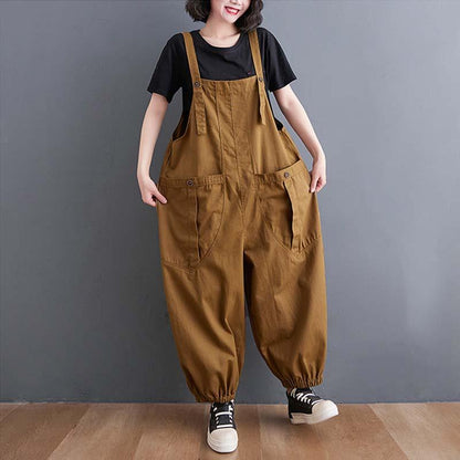 Plus Size Loose Casual Cotton Linen Jumpsuit