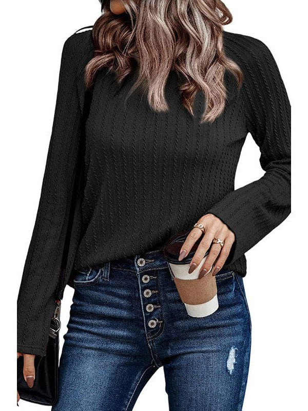 Slim Fit Long-Sleeve Knit Top for Women in Solid Color