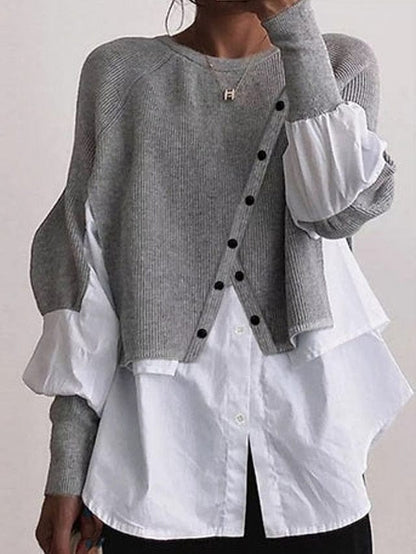 Stylish Gray Crochet Knit Pullover Sweater for Women