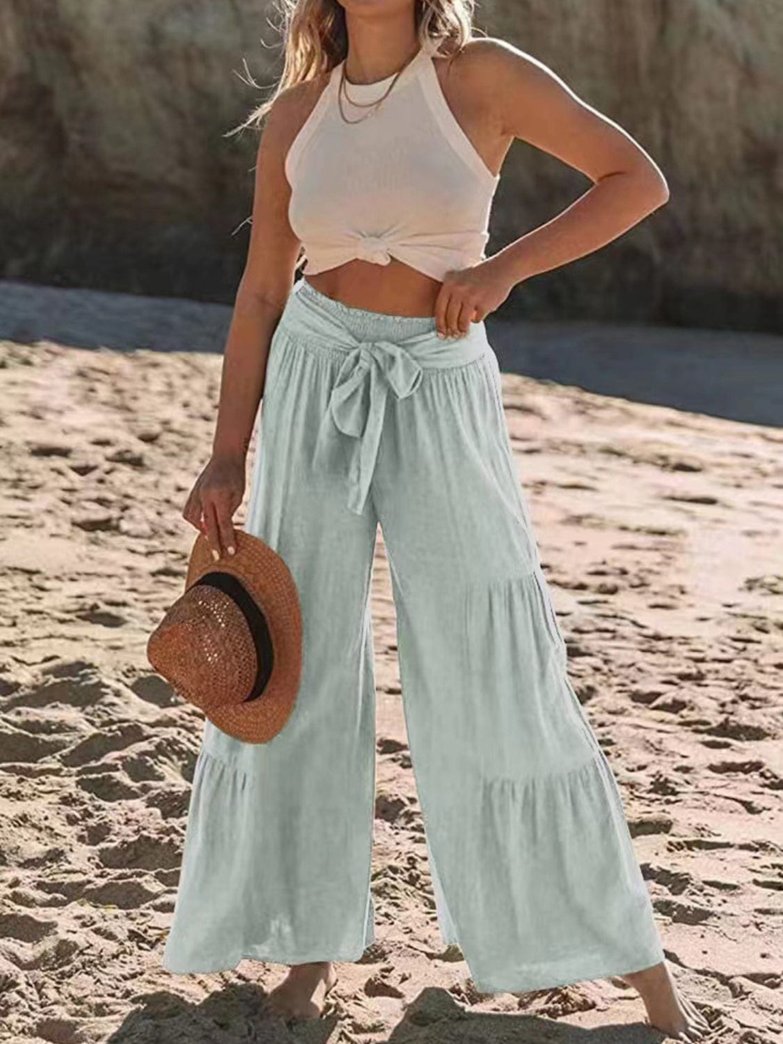 The802Gypsy Bottoms/Pants & Culotte GYPSY-Tied Ruched Wide Leg Pants