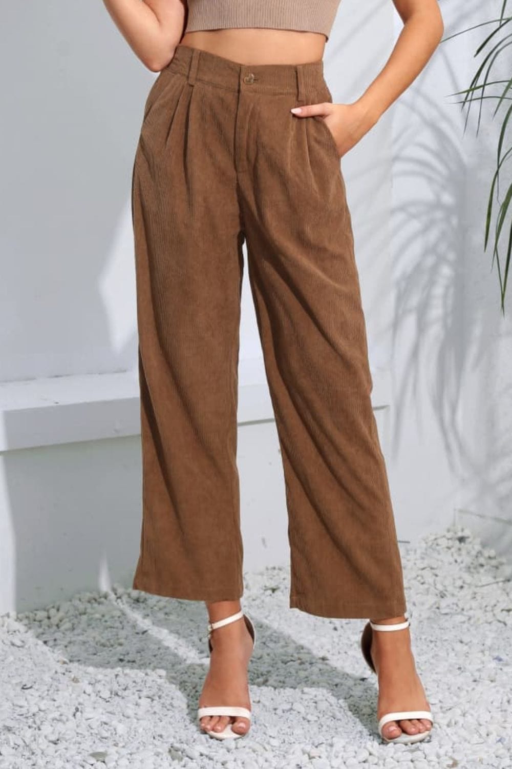 The802Gypsy pants Coffee Brown / S GYPSY-Buttoned Straight Hem Long Pants