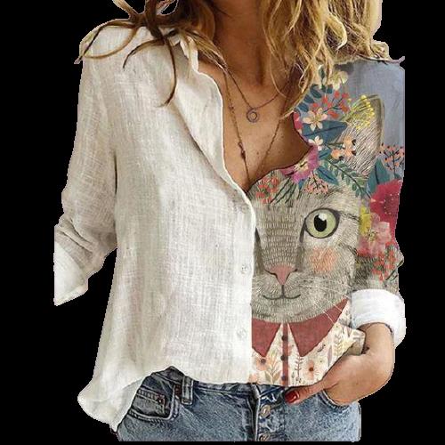 Women Button Turn-Down Collar Vintage Casual Printed Blouses freeshipping - Tyche Ace