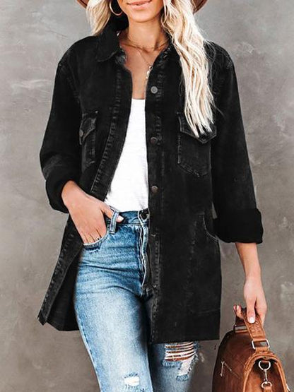 Women's Coats Lapel Corduroy Pocket Long Sleeve Coat - Coats & Jackets - INS | Online Fashion Free Shipping Clothing, Dresses, Tops, Shoes - 09/11/2021 - 30-40 - COA2111091293