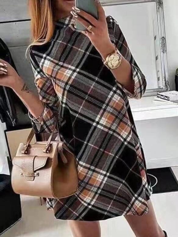 Women's Dresses Check Print Long Sleeve Mini Dress - MsDressly